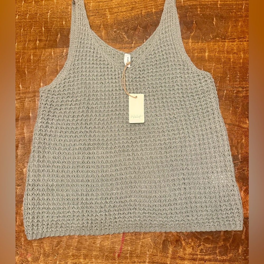 Wishlist,  Waffle Crochet Sleeveless V-Neck Tank - Light Green, Size M